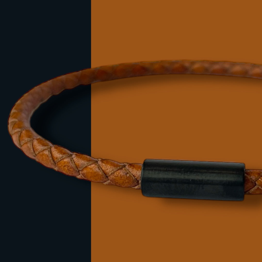 TAN LEATHER BRACELET | BLACK STEEL image 0