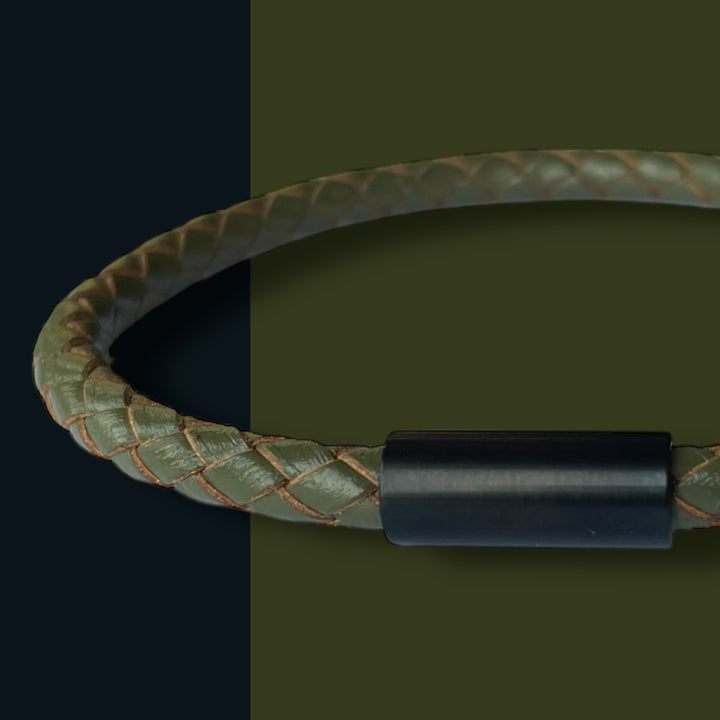 OLIVE LEATHER BRACELET | BLACK STEEL image 0