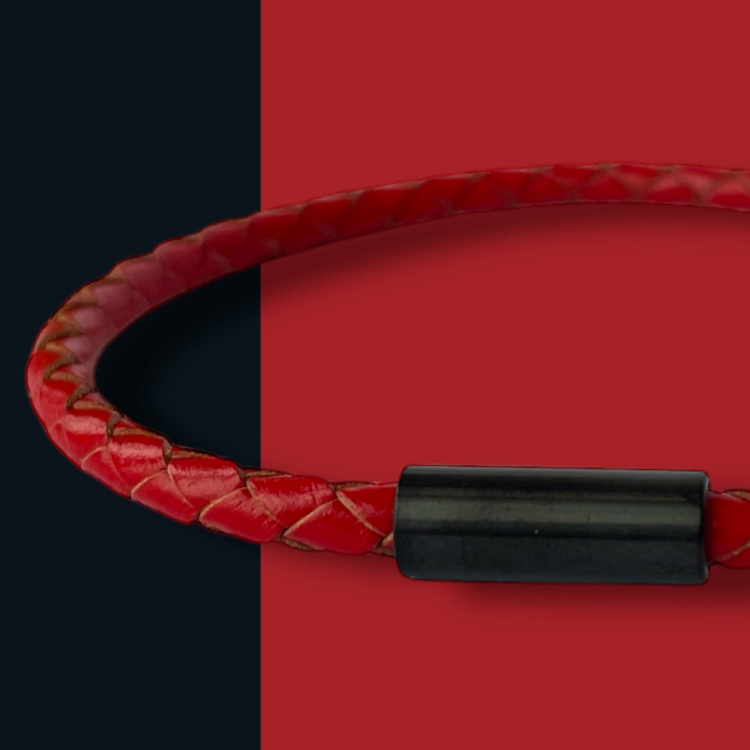 RED LEATHER BRACELET | BLACK STEEL image 0