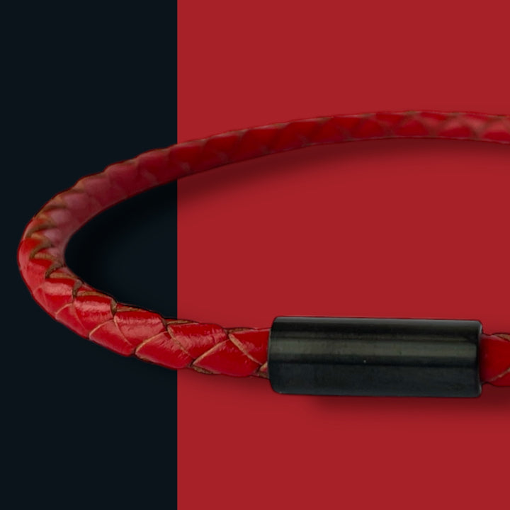 RED LEATHER BRACELET | BLACK STEEL image 0