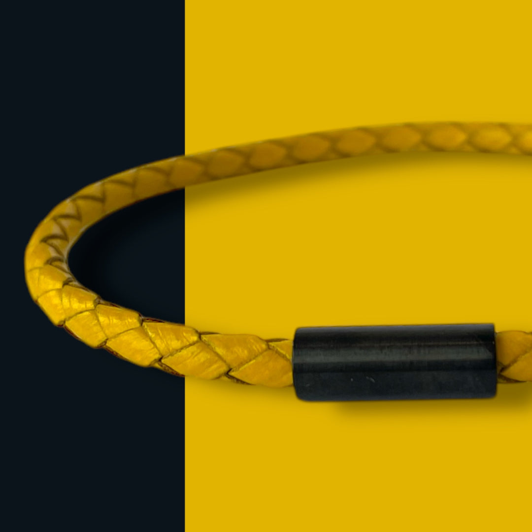 YELLOW LEATHER BRACELET | BLACK STEEL image 0