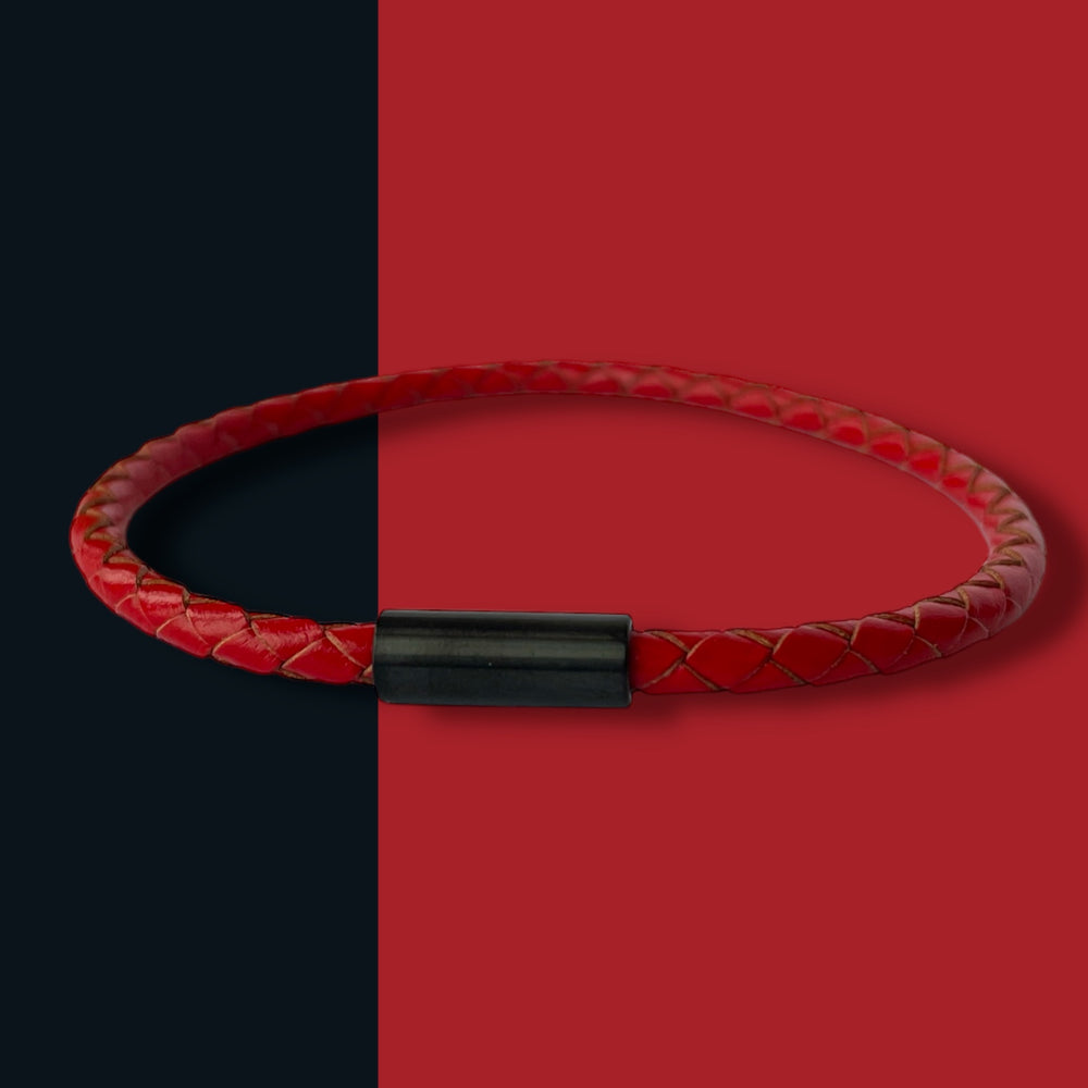 RED LEATHER BRACELET | BLACK STEEL image 1
