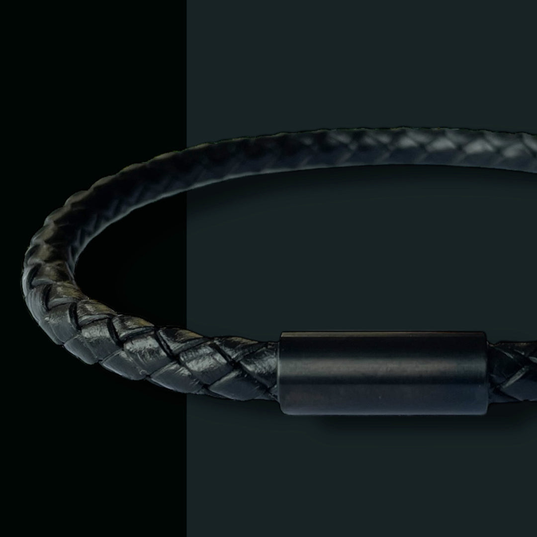 BLACK LEATHER BRACELET | BLACK STEEL image 0