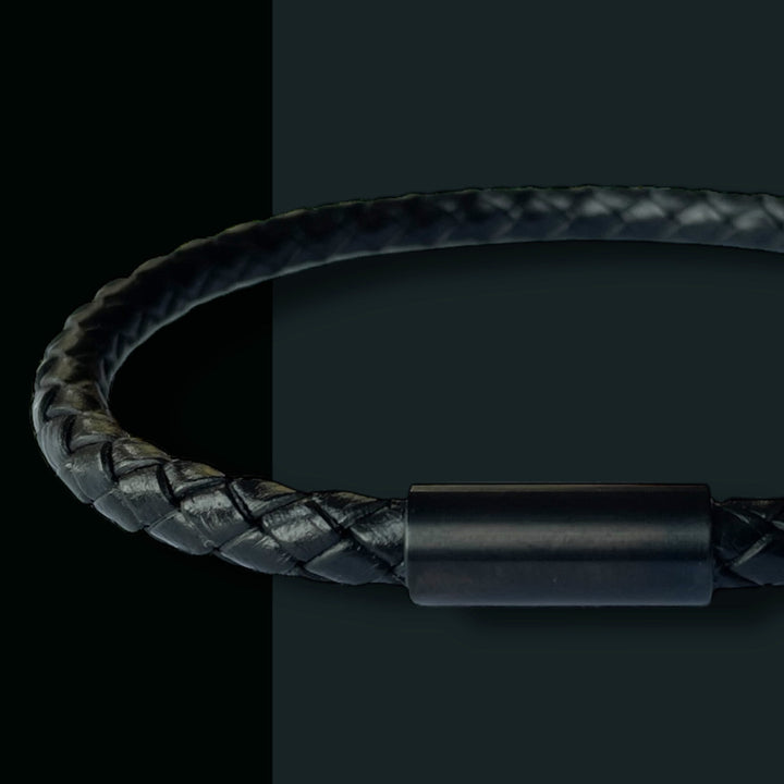 BLACK LEATHER BRACELET | BLACK STEEL image 0
