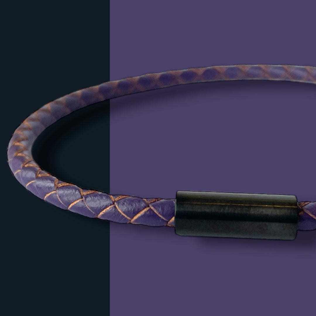 PURPLE LEATHER BRACELET | BLACK STEEL | SLIM image 0