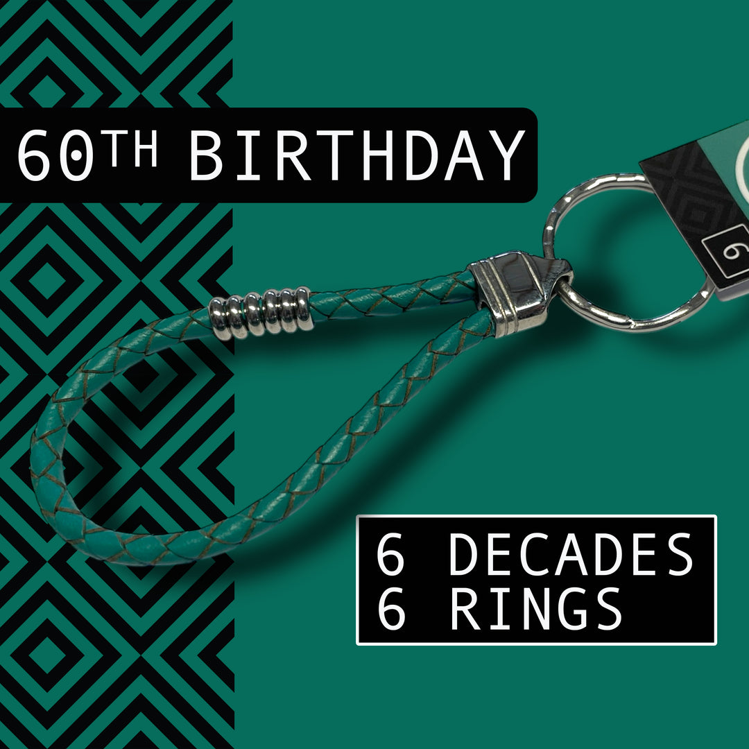 60th BIRTHDAY KEYRING | 6 DECADES | 6 RINGS image 0
