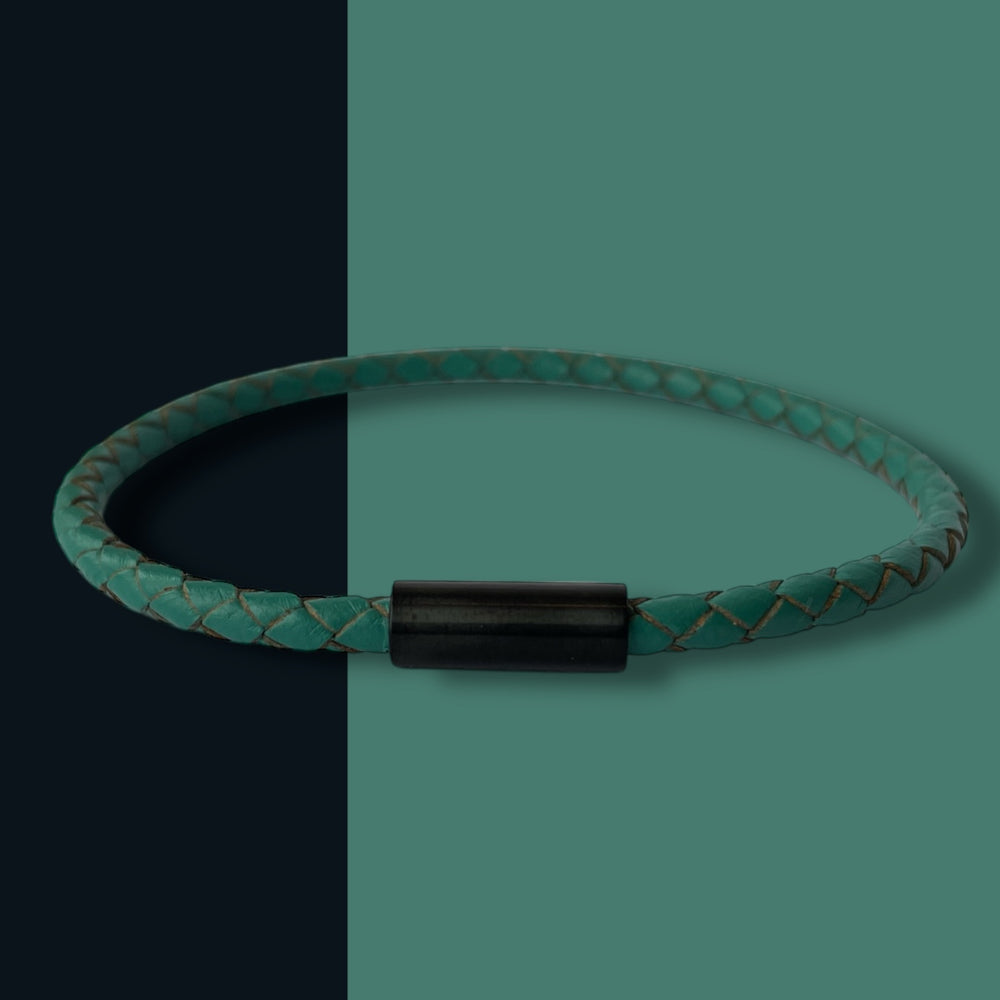 TEAL LEATHER BRACELET | BLACK STEEL | SLIM image 1