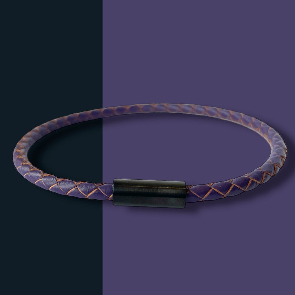 PURPLE LEATHER BRACELET | BLACK STEEL | SLIM image 1