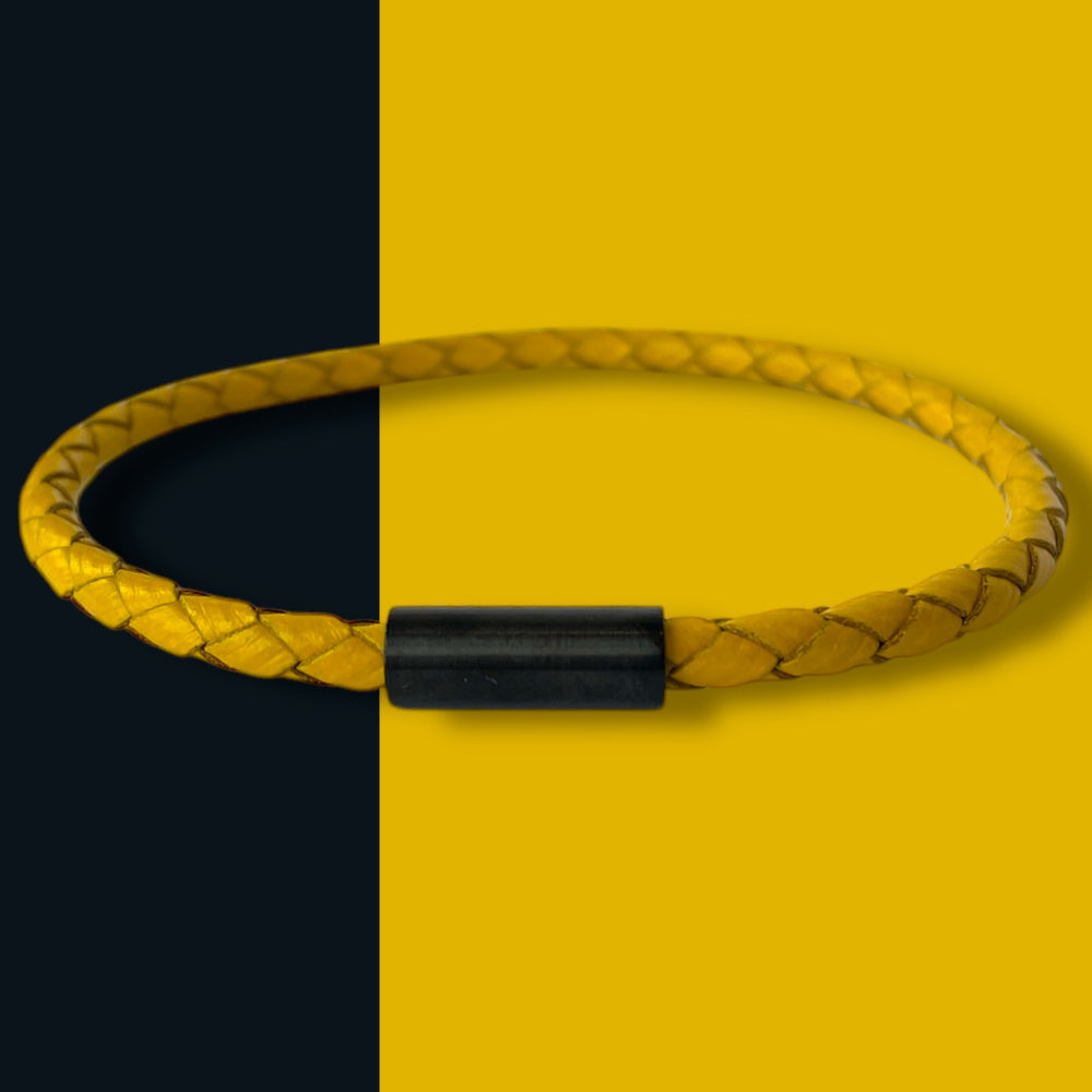 YELLOW LEATHER BRACELET | BLACK STEEL image 1