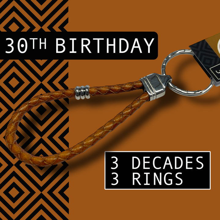 30th BIRTHDAY KEYRING | 3 DECADES | 3 RINGS image 0