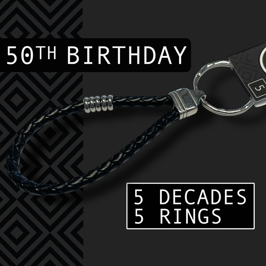 50th BIRTHDAY KEYRING | 5 DECADES | 5 RINGS image 0