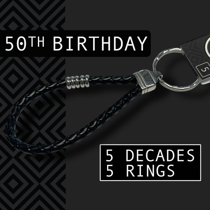 50th BIRTHDAY KEYRING | 5 DECADES | 5 RINGS image 0