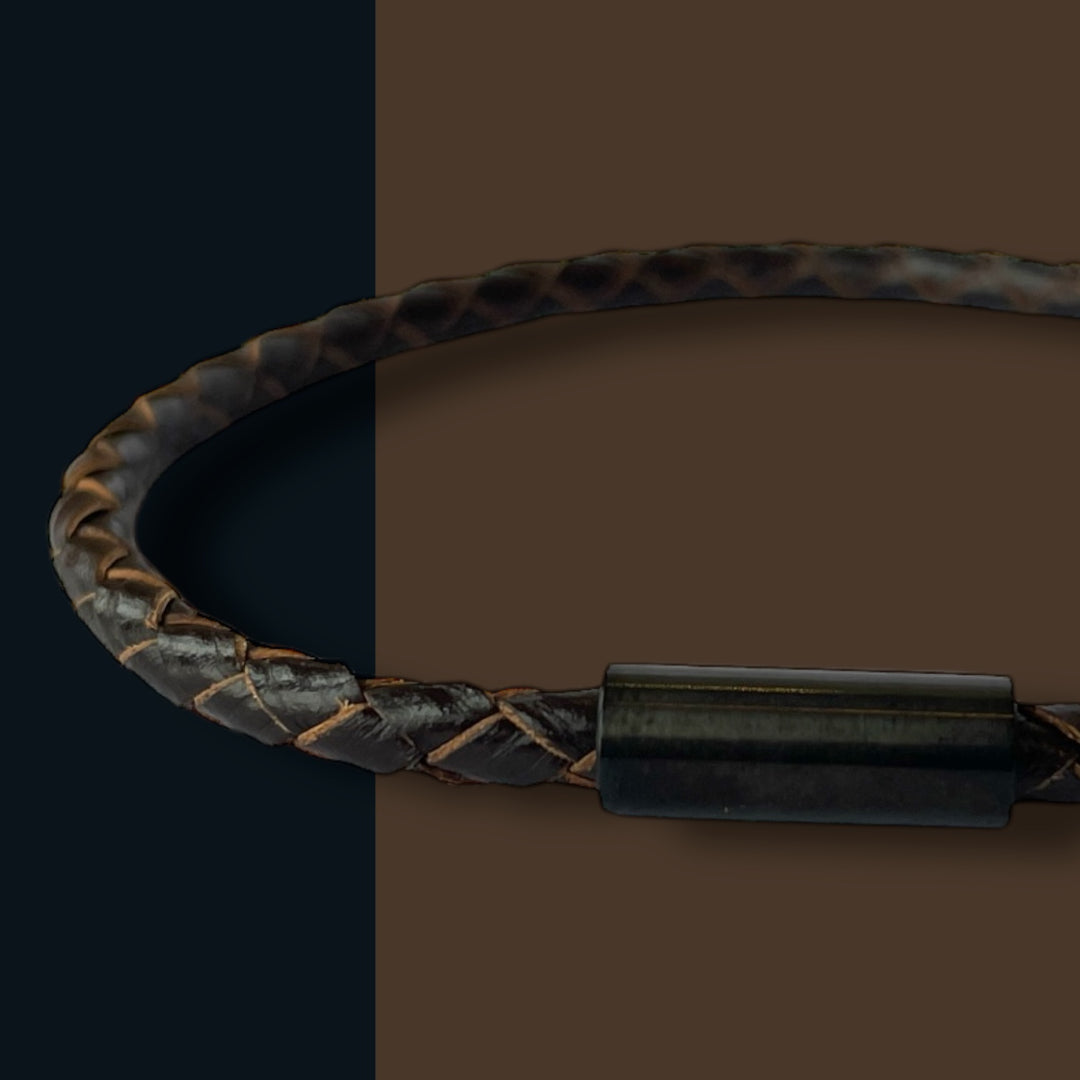 DARK BROWN LEATHER BRACELET | BLACK STEEL | SLIM image 0