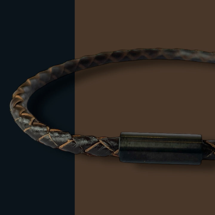 DARK BROWN LEATHER BRACELET | BLACK STEEL | SLIM image 0