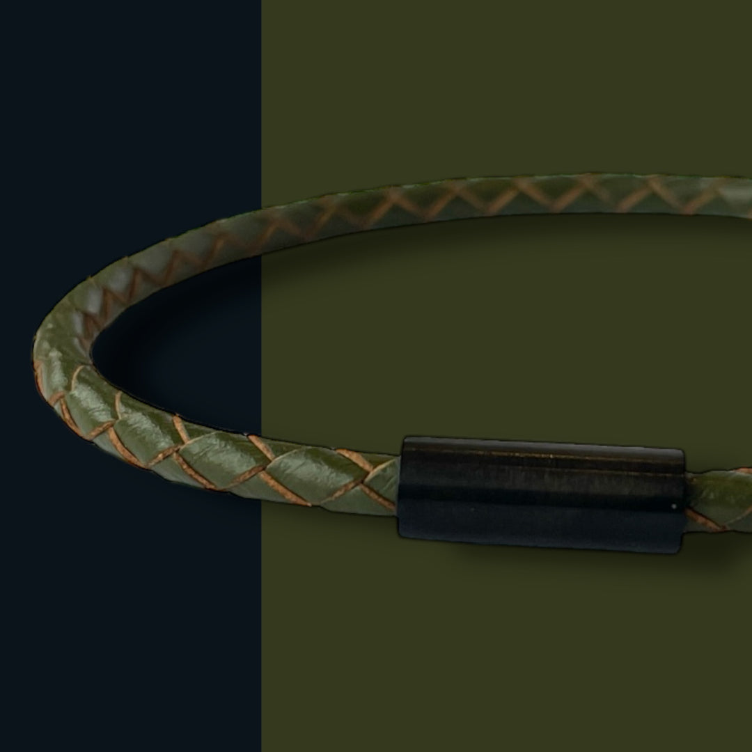 OLIVE LEATHER BRACELET | BLACK STEEL | SLIM image 0
