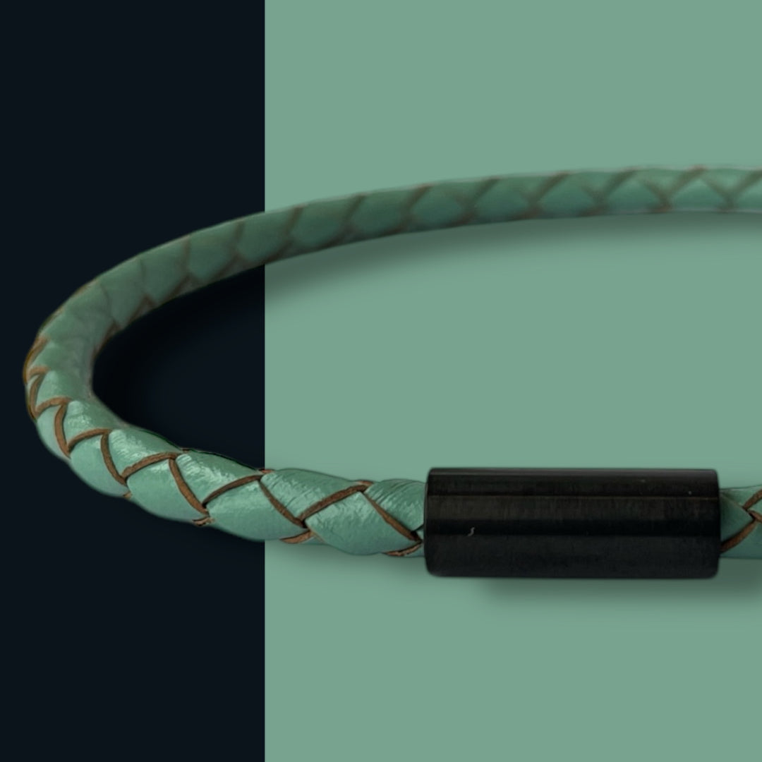 TURQUOISE LEATHER BRACELET | BLACK STEEL | SLIM image 0