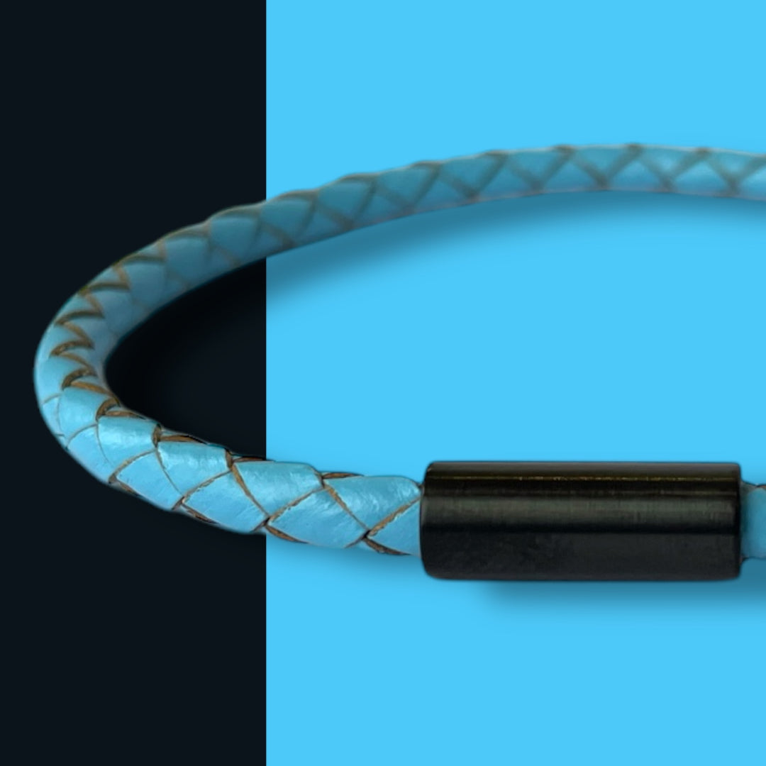 BLUE LEATHER BRACELET | BLACK STEEL image 0