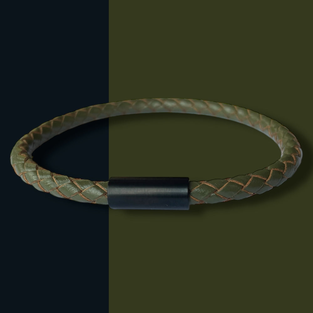 OLIVE LEATHER BRACELET | BLACK STEEL image 1