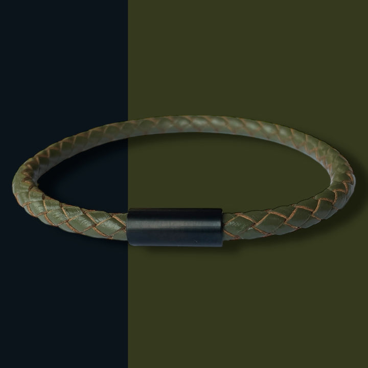 OLIVE LEATHER BRACELET | BLACK STEEL image 1