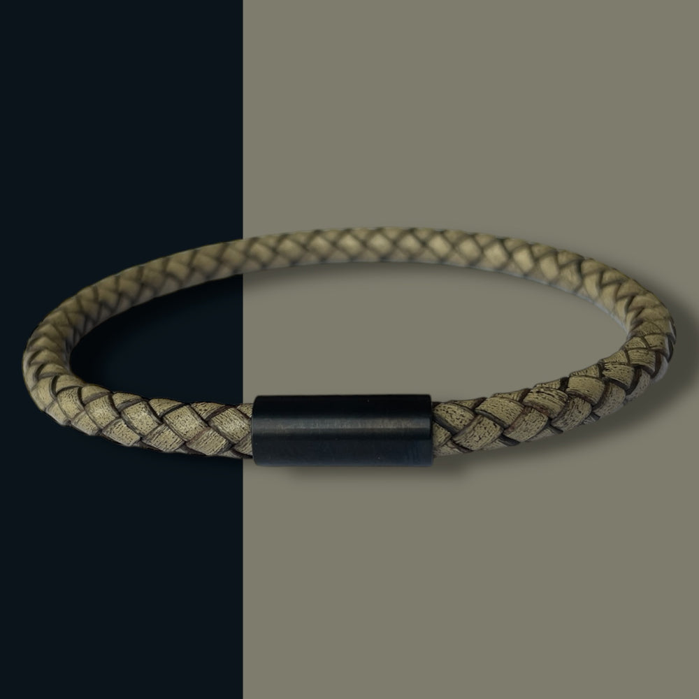 NATURAL LEATHER BRACELET | BLACK STEEL image 1