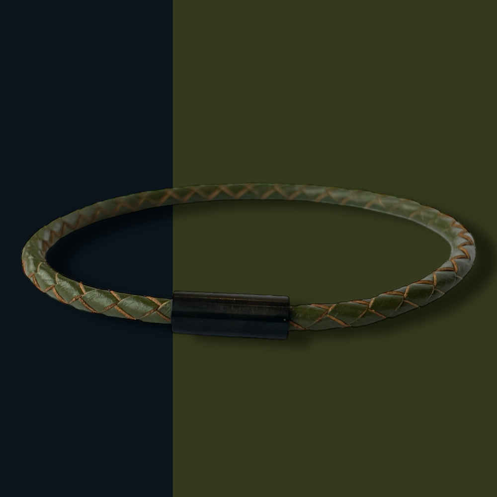 OLIVE LEATHER BRACELET | BLACK STEEL | SLIM image 1