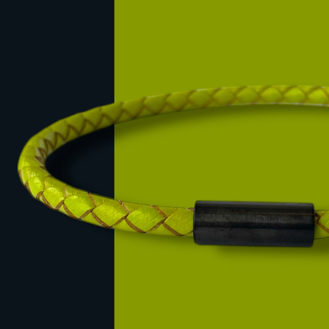 LIME LEATHER BRACELET | BLACK STEEL image 0