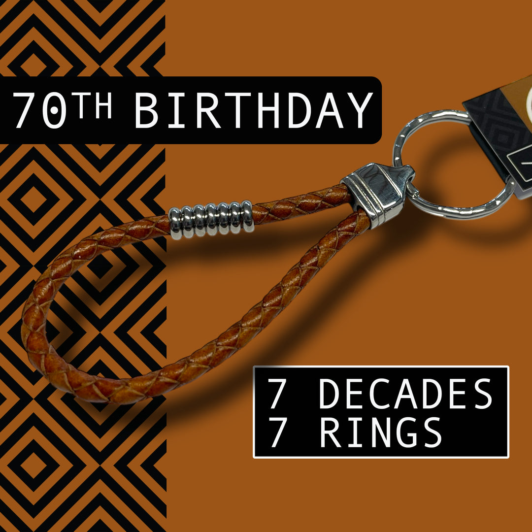 70th BIRTHDAY KEYRING | 7 DECADES | 7 RINGS image 0