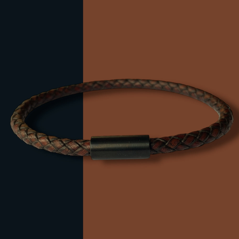 VINTAGE BROWN LEATHER BRACELET | BLACK STEEL image 1