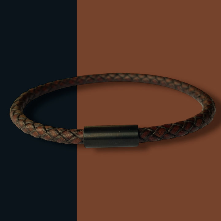 VINTAGE BROWN LEATHER BRACELET | BLACK STEEL image 1