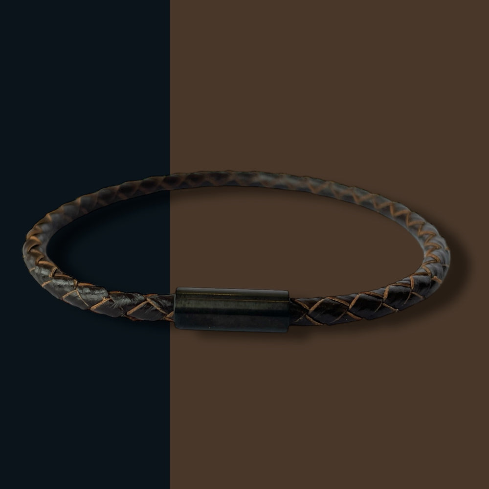 DARK BROWN LEATHER BRACELET | BLACK STEEL | SLIM image 1