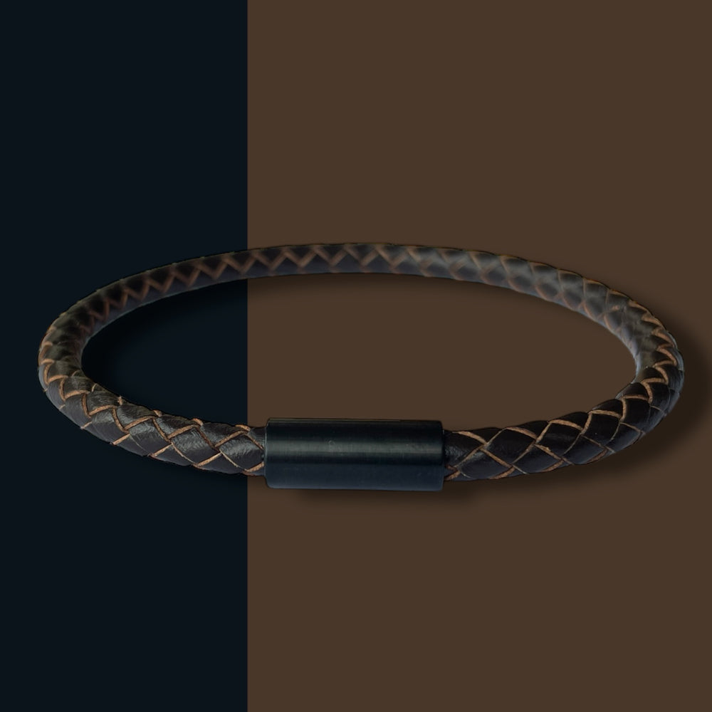 DARK BROWN LEATHER BRACELET | BLACK STEEL image 1