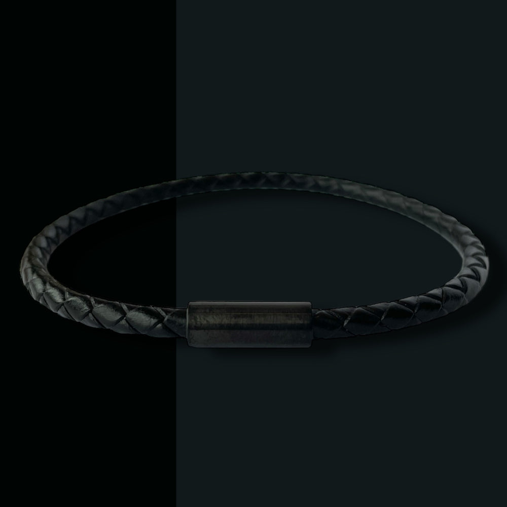 BLACK LEATHER BRACELET | BLACK STEEL | SLIM image 1