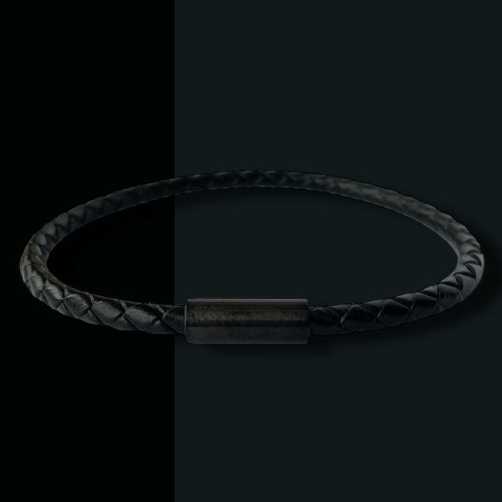 BLACK LEATHER BRACELET | BLACK STEEL | SLIM image 1