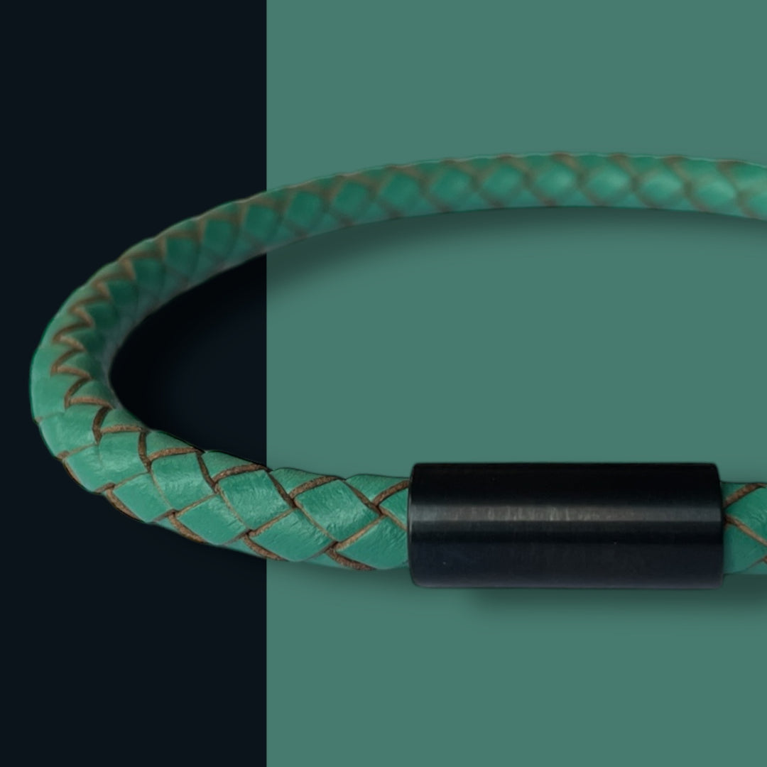 TEAL LEATHER BRACELET | BLACK STEEL image 0