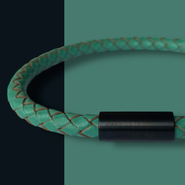TEAL LEATHER BRACELET | BLACK STEEL image 0