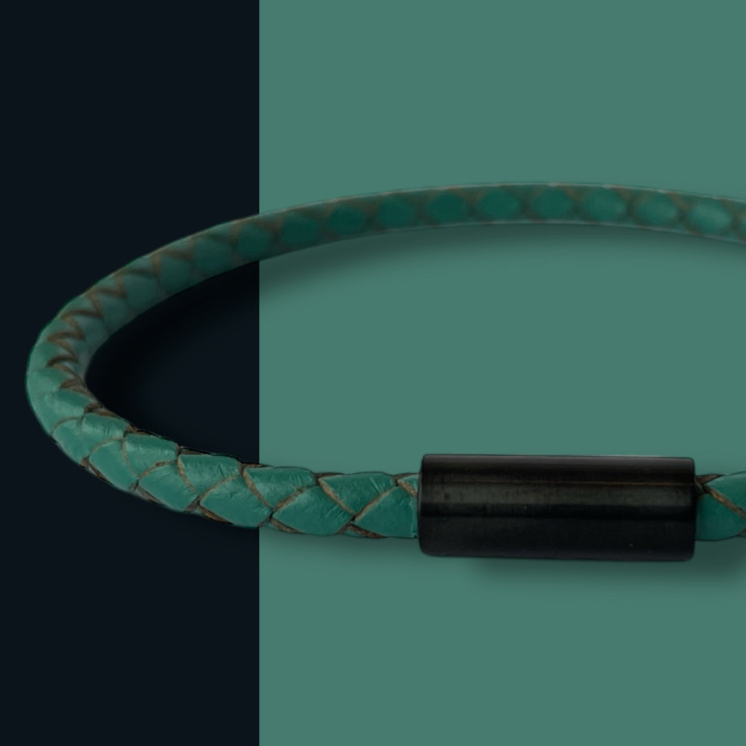 TEAL LEATHER BRACELET | BLACK STEEL | SLIM image 0