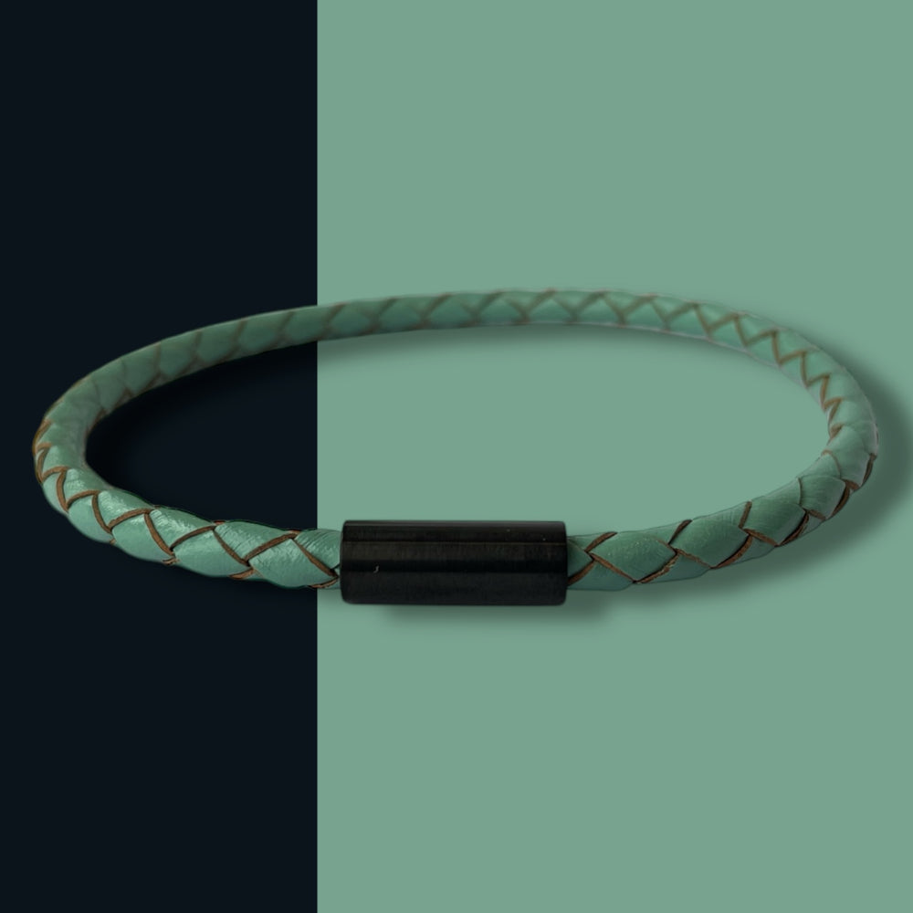 TURQUOISE LEATHER BRACELET | BLACK STEEL | SLIM image 1