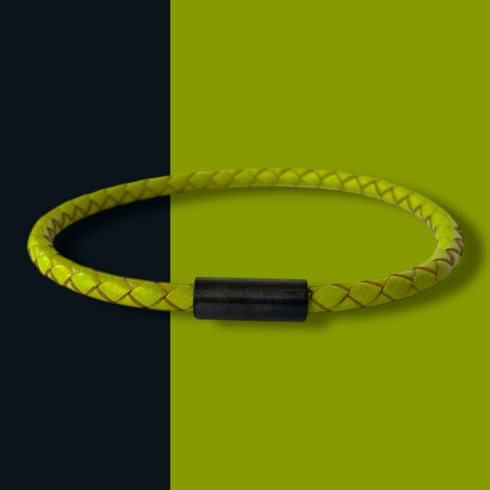 LIME LEATHER BRACELET | BLACK STEEL image 1
