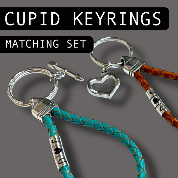 COUPLES KEYRINGS | Personalised Romantic Keyring Gift | Cupid Interlinking Keyring
