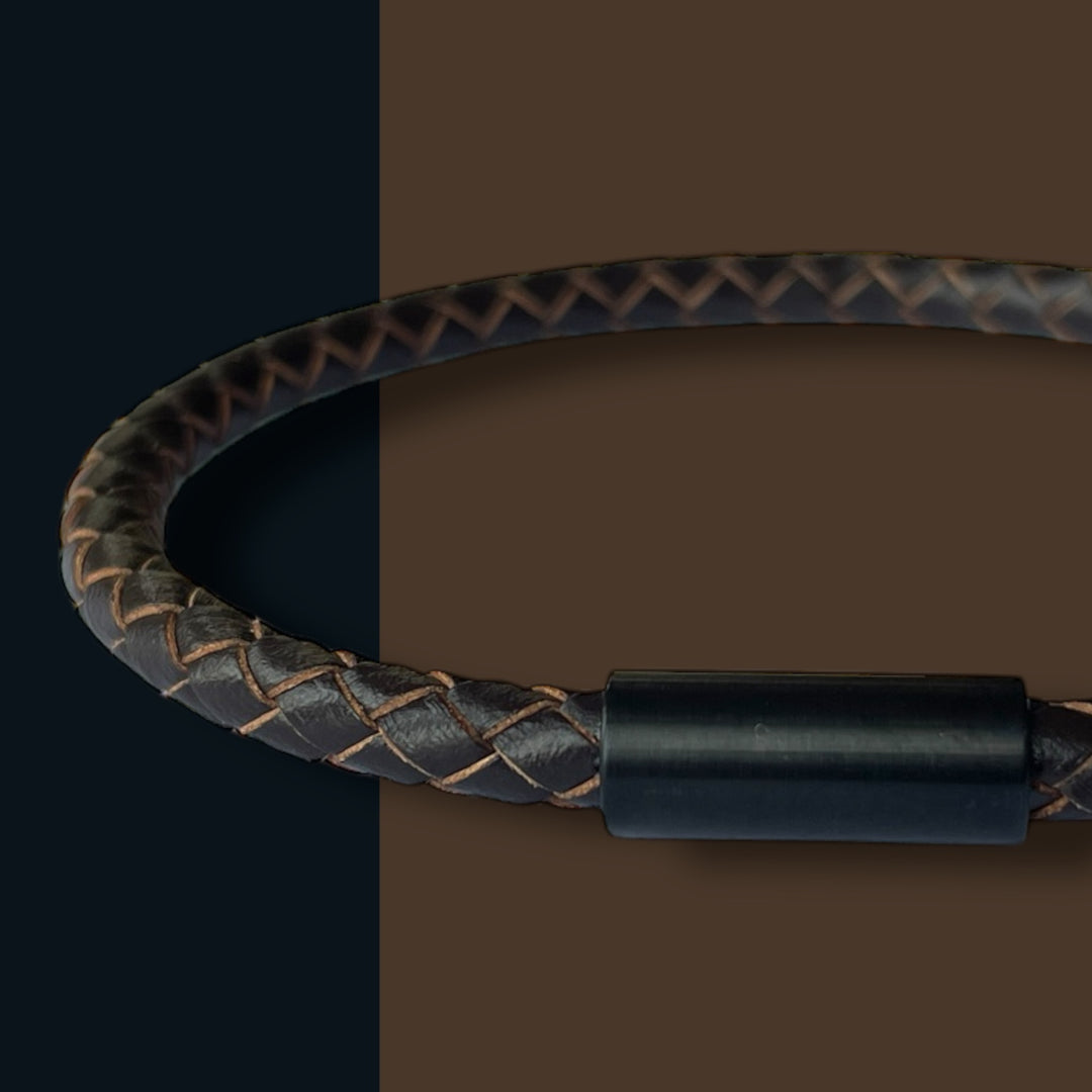 DARK BROWN LEATHER BRACELET | BLACK STEEL image 0