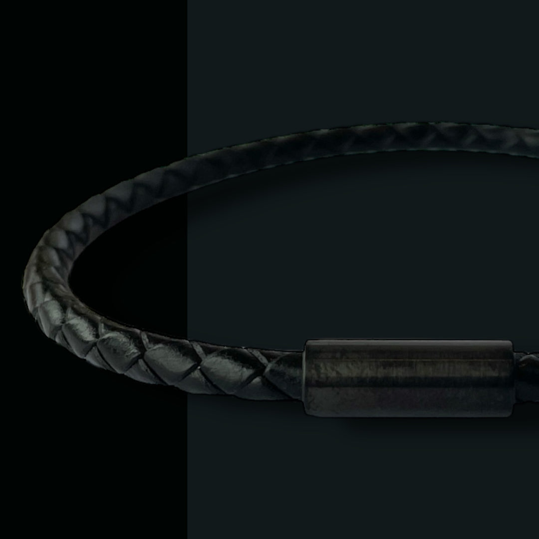 BLACK LEATHER BRACELET | BLACK STEEL | SLIM image 0