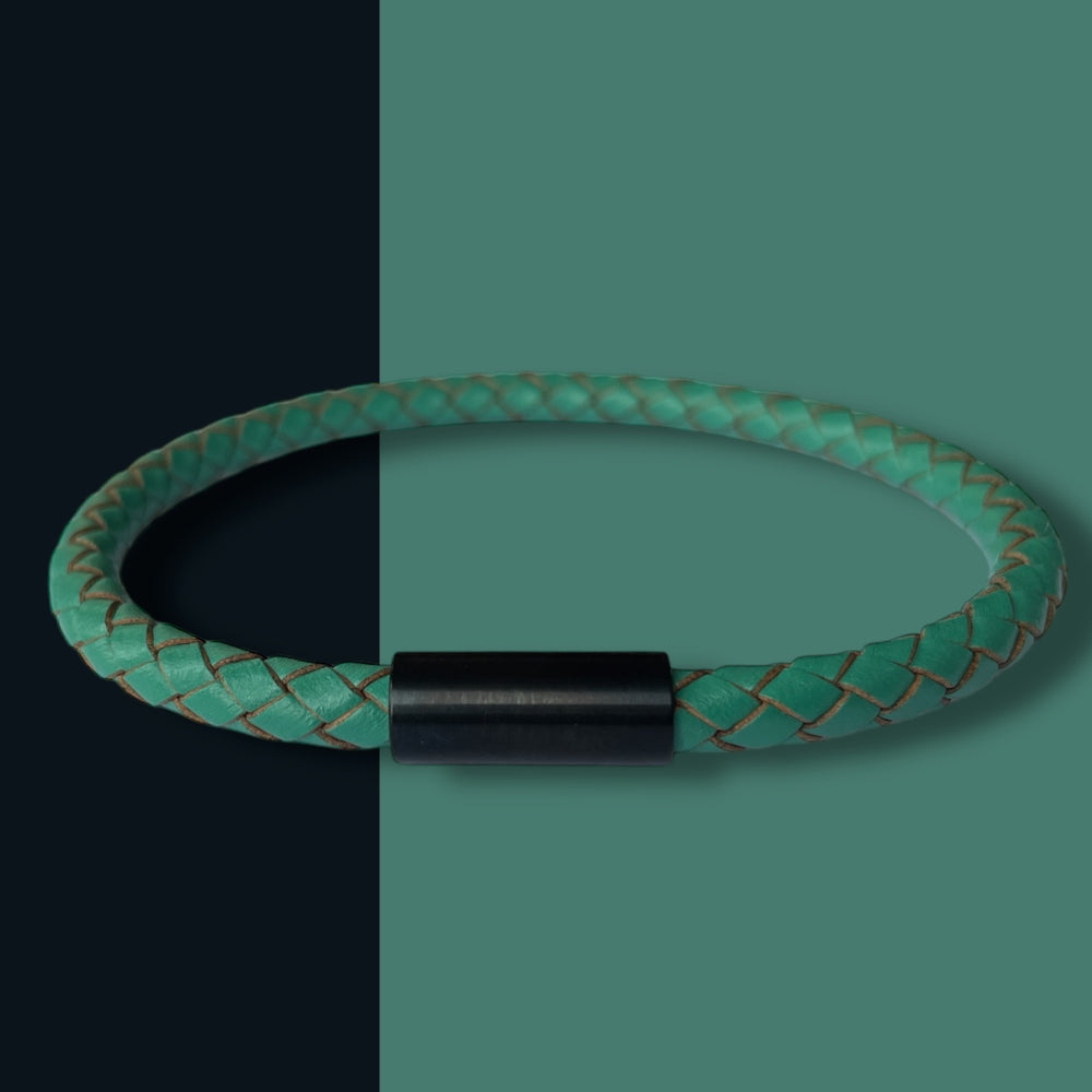 TEAL LEATHER BRACELET | BLACK STEEL image 1