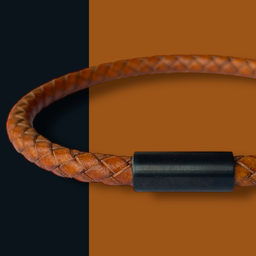 TAN LEATHER BRACELET | BLACK STEEL image 0