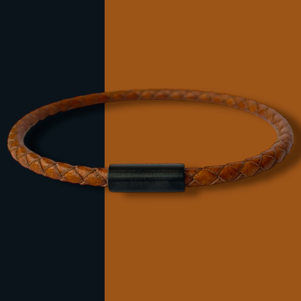 TAN LEATHER BRACELET | BLACK STEEL image 1