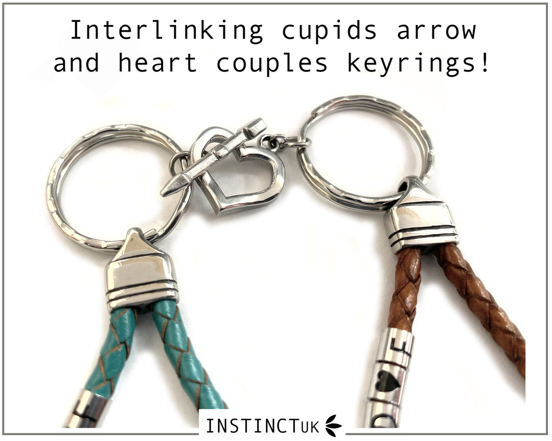 COUPLES KEYRINGS | Personalised Romantic Keyring Gift | Cupid Interlinking Keyring